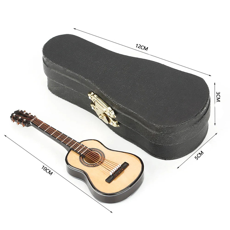 Dimensions Mini Guitare Acoustique de Collection Modèle Réaliste avec Étui Rigide & Support