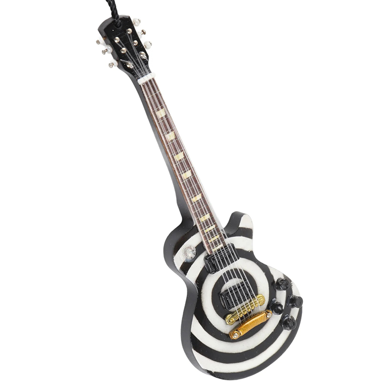 Guitare - Miniature Électrique Modèle Rock Zébré Noir & Blanc 12 cm