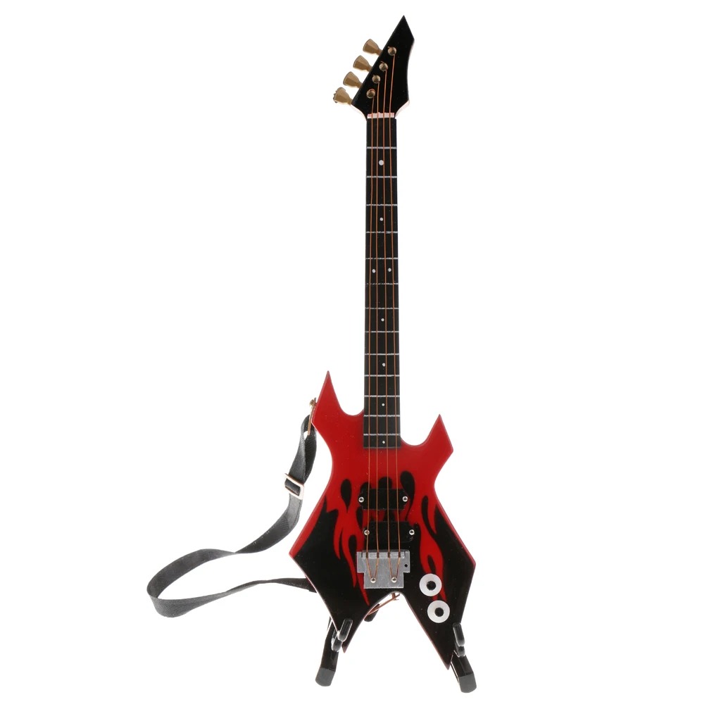 Magnifique Guitare Miniature Électrique Modèle Métal Rouge Flammes du Chaos