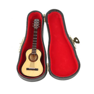 Mini Guitare Acoustique de Collection Modèle Réaliste avec Étui Rigide & Support