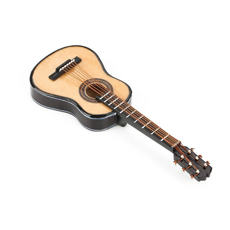 Mini Guitare Acoustique de Collection Modèle Réaliste avec Étui Rigide & - Support