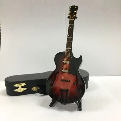 Mini Guitare Électrique Jazz Hollow Modèle de Collection avec Étui Luxe & Support