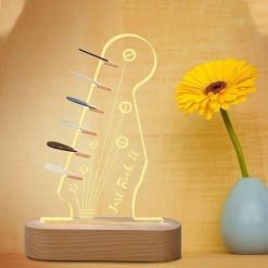 Veilleuse LED Guitare Just Rock It Support Lumineux pour Médiators avec Socle Bois