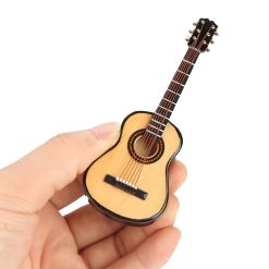 vue de face Mini Guitare Acoustique de Collection Modèle Réaliste avec Étui Rigide & Support