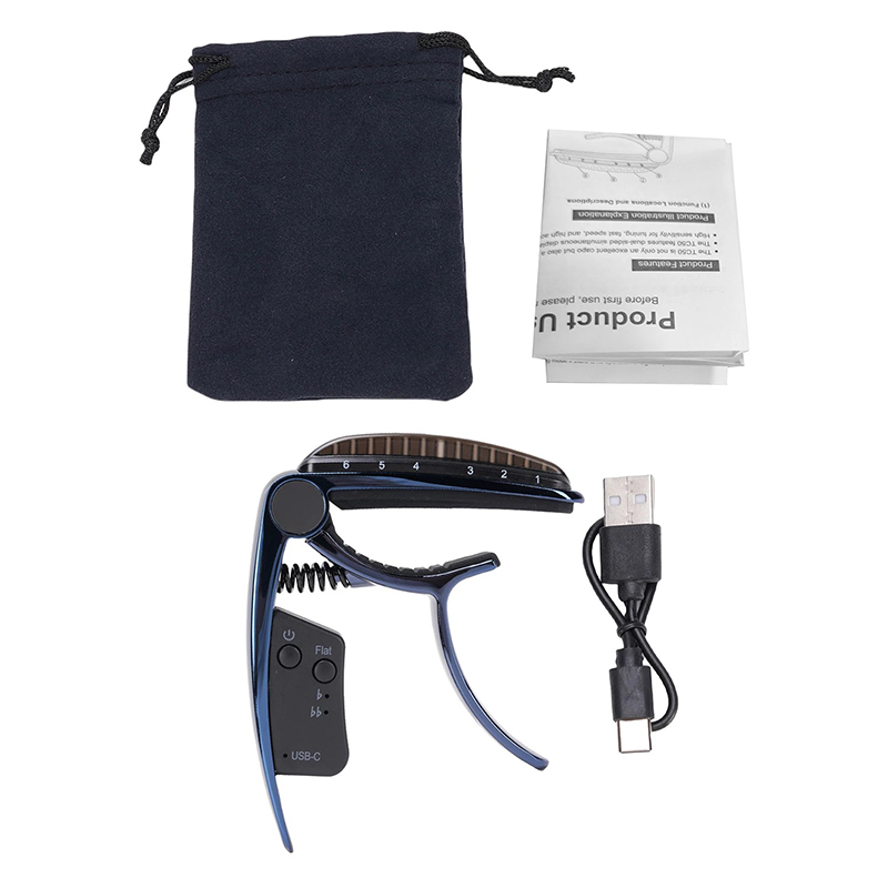Capodastre Guitare Intelligent 2-en-1 avec Accordeur LED Rechargeable USB-C Couleur Bleu