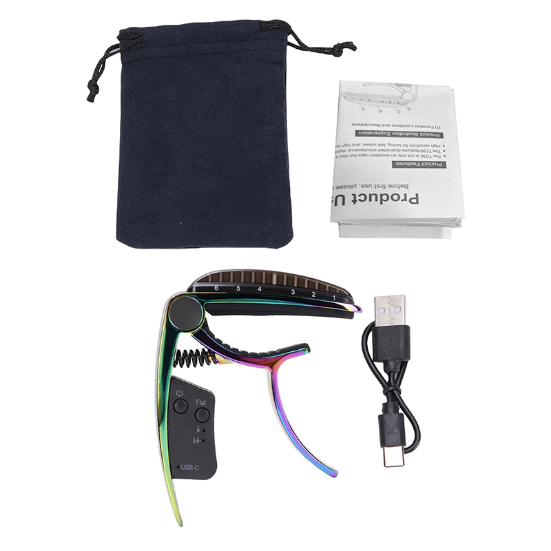 Capodastre Guitare Intelligent 2-en-1 avec Accordeur LED Rechargeable USB-C Couleur Multi