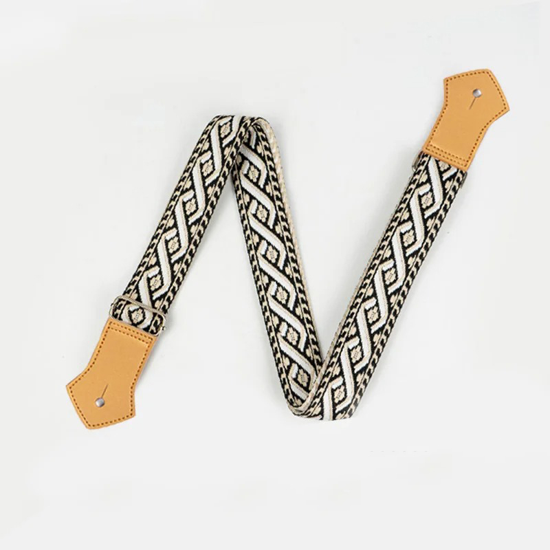 Sangle Ukulélé Tissage Tribal Noir et Ivoire