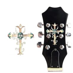 Autocollant de Tête de Guitare Croix du Crâne Nacré - Motif Gothique 60×76 mm