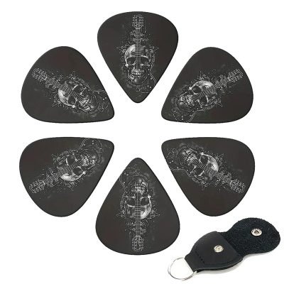 Avant Lot de 6 Plectres Guitare (Médiators) Motif Tête de Mort, avec Étui Porte-clés Porte-Plectre