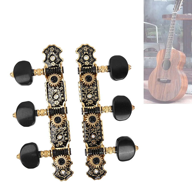 Avant Mécaniques Guitare Classique Vintage Noir et Or - Motifs Floraux Gravés