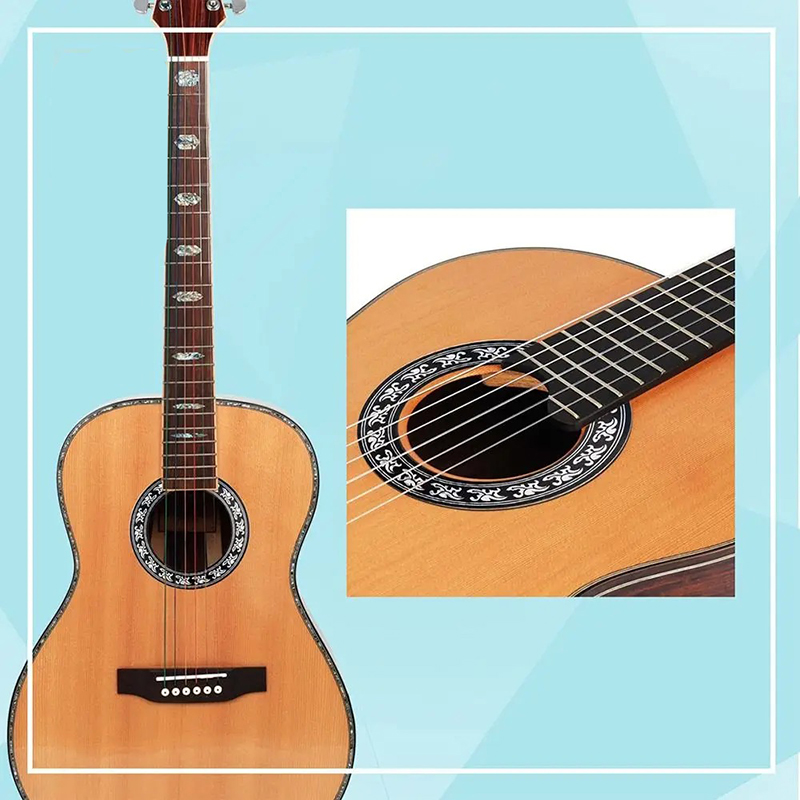 Avant Rosace Auto-Adhésive pour Guitare - Motif Nacre Noir & Argent