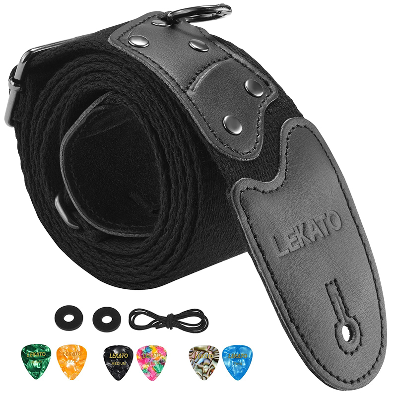 Avant Sangle de Guitare Noire Kit Complet du Guitariste – avec 5 Médiators & Accessoires