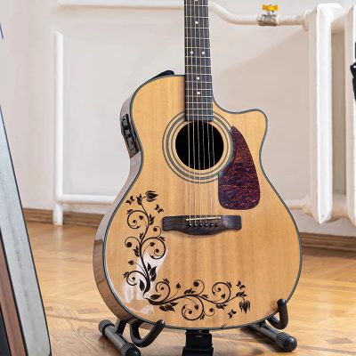 Avant Sticker Décoratif pour Guitare - Motif Floral Élégant Noir !
