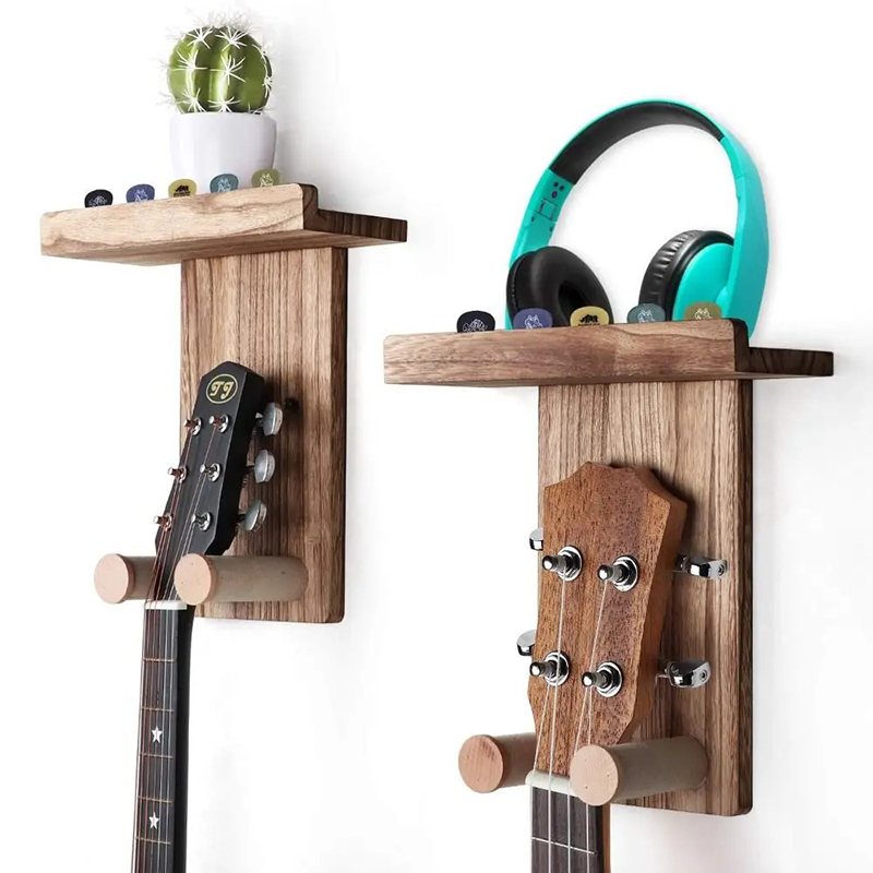 Avant Support Mural Guitare Bois avec Étagère de Rangement Intégrée