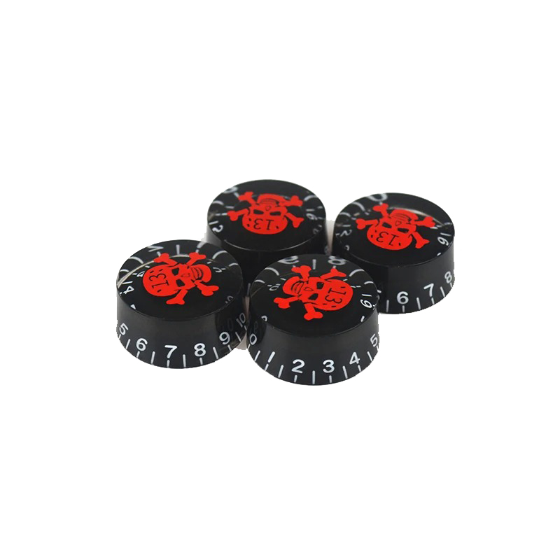 Boutons de Volume Guitare Skull 13 Rouge & Noir - Lot de 4 pièces !