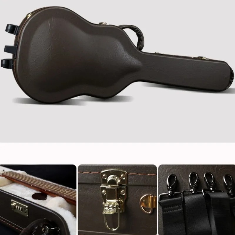 Details Étui Guitare Acoustique Rigide Similicuir Vintage, Hardshell Case 40-41 Pouces avec Sangles Sac à Dos - 2 Couleurs au Choix !