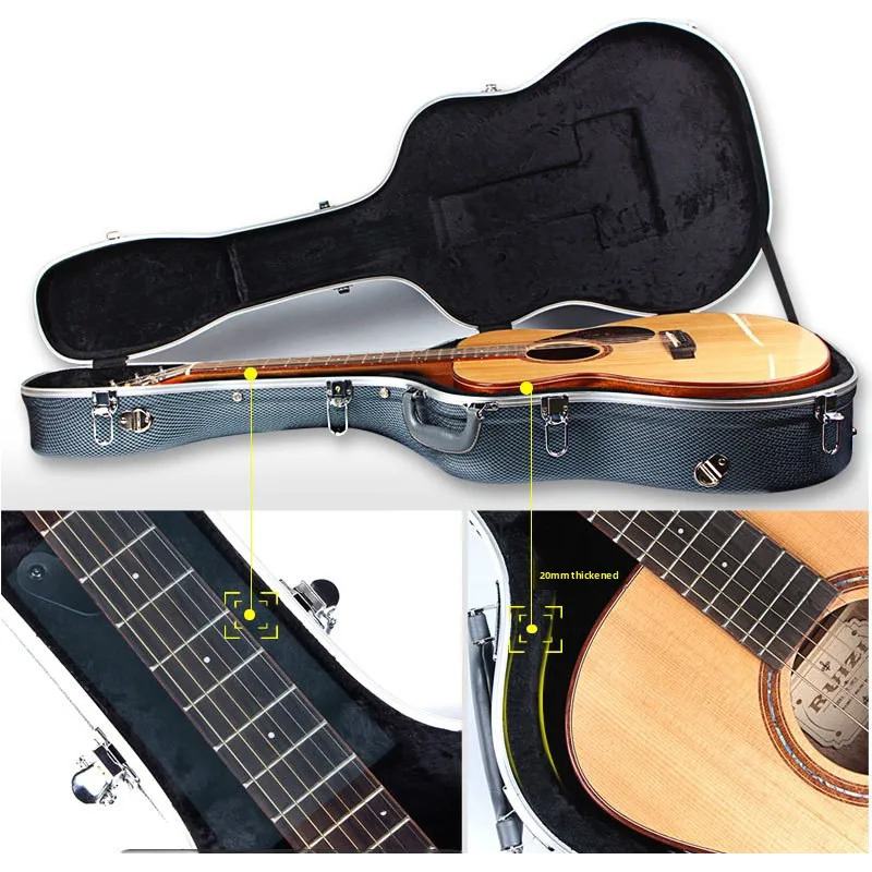 Details Étui Guitare Rigide Coque ABS, Hardshell Case pour Guitare Classique et Acoustique Folk 40-41 Pouces