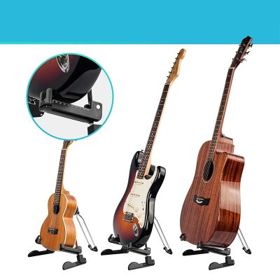 Details Support Guitare Aluminium Pliable Compact & Réglable Multi-Instruments - 4 couleurs au choix !