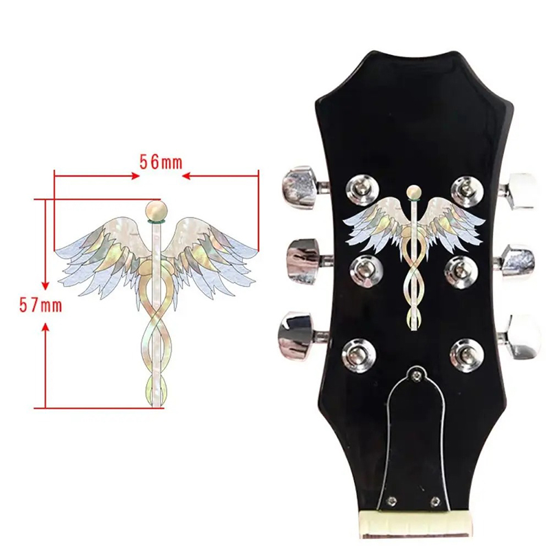 Dimensions Autocollant de Tête de Guitare Ailes du Son - Motif Caduceus Nacré