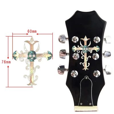 Dimensions Autocollant de Tête de Guitare Croix du Crâne Nacré - Motif Gothique 60×76 mm