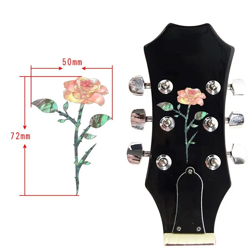Dimensions Autocollant de Tête de Guitare Rose Éternelle - Motif Nacré 50×72 mm