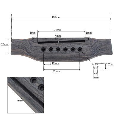 Dimensions Chevalet Guitare Acoustique en Bois - 159 mm - 6 Cordes - Finition Naturelle