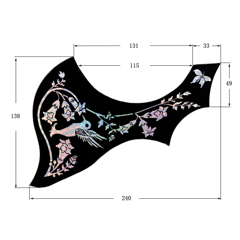 Dimensions Pickguard « Symphonie des Colibris Nacrés » - Protection Décorative pour Guitare Acoustique Lot de 2 pièces !