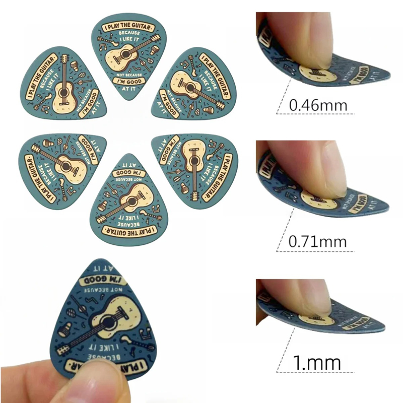 Dimensions Plectres Humoristiques I Play the Guitar Because I Like It - Set de 6 avec Porte-Clés Étui