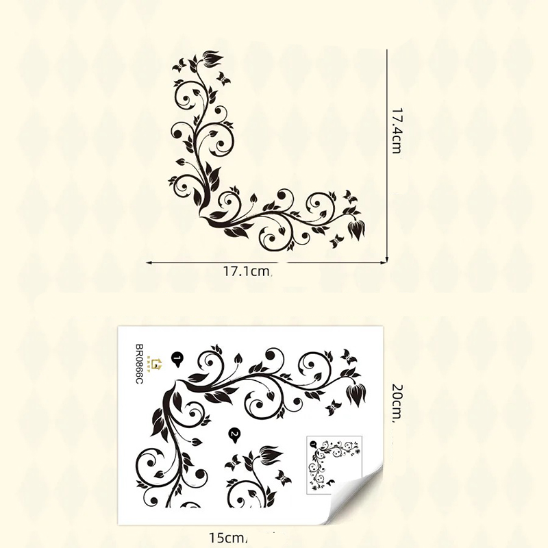 Dimensions Sticker Décoratif pour Guitare - Motif Floral Élégant Noir !