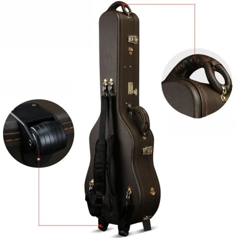 Étui Guitare Acoustique Rigide Similicuir Vintage, Hardshell - Case 40-41 Pouces avec Sangles Sac à Dos - 2 Couleurs au Choix !