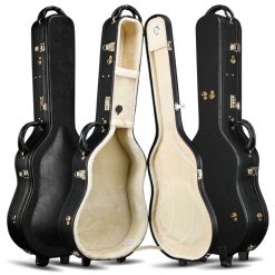 Étui Guitare Acoustique Rigide Similicuir Vintage, Hardshell Case 40-41 Pouces avec Sangles Sac à Dos Couleur Noir