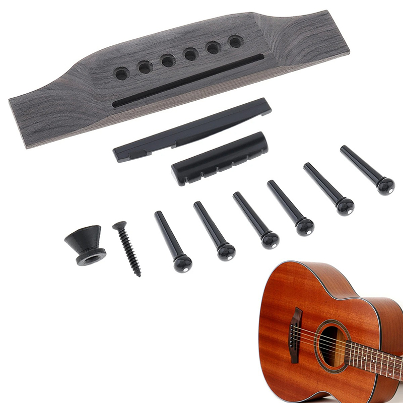 Kit Chevalet Complet pour Guitare Acoustique - Pont, Sillets & Chevilles Noires