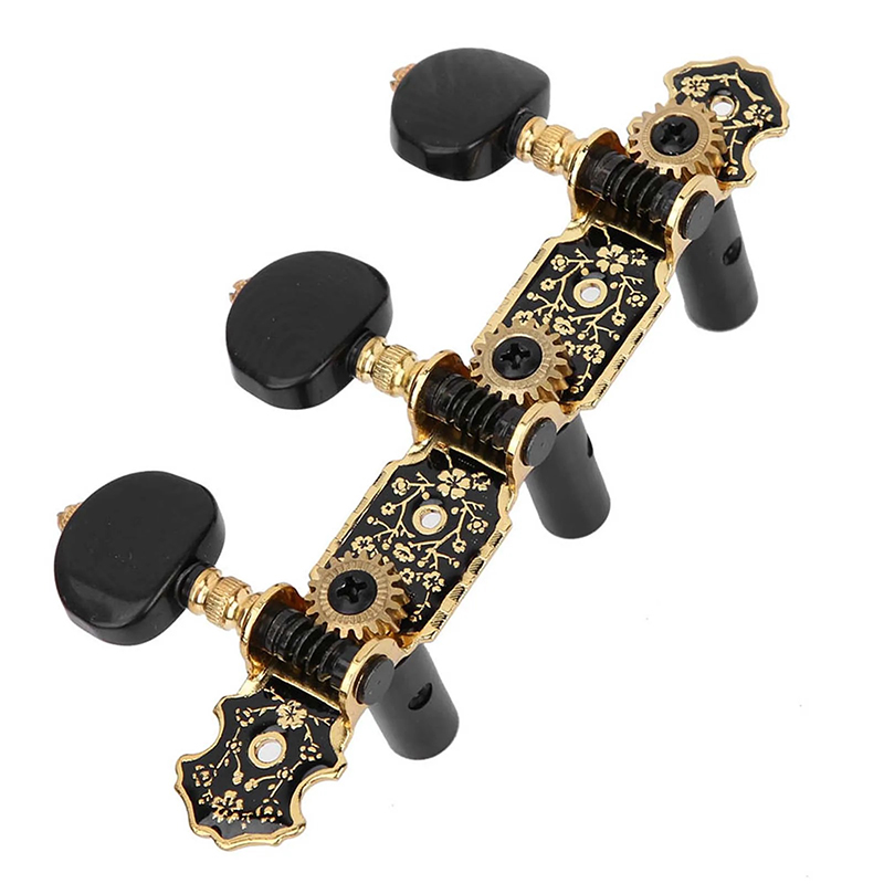 Mécaniques Guitare Classique Vintage Noir - et Or - Motifs Floraux Gravés