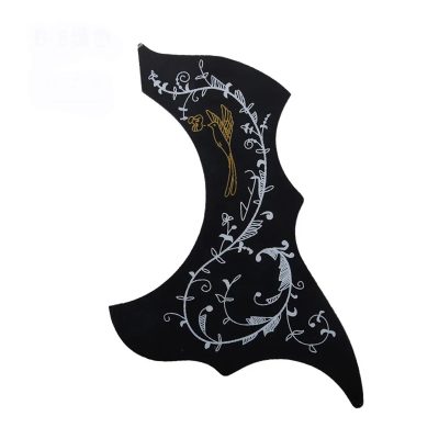 Pickguard « Chant de l’Oiseau Doré » - Protection Décorative pour Guitare Acoustique Couleur Noir