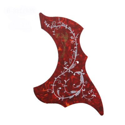 Pickguard « Chant de l’Oiseau Doré » - Protection Décorative pour Guitare Acoustique Couleur Rouge