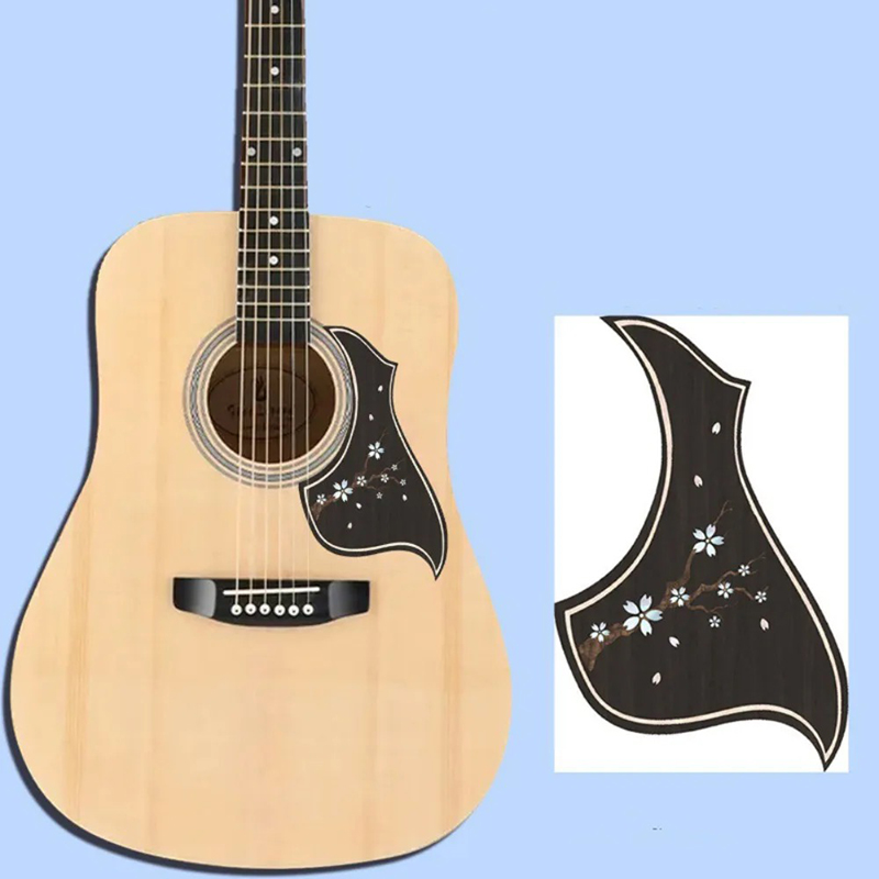 Pickguard Guitare Acoustique - Fleurs de Cerisier sur Bois d’Ébène