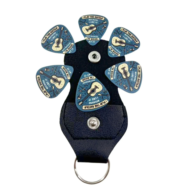 Plectres Humoristiques I Play the Guitar - Because I Like It - Set de 6 avec Porte-Clés Étui