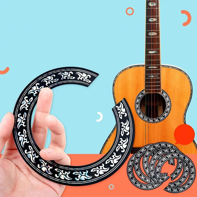 Rosace Auto-Adhésive pour Guitare - Motif Nacre Noir & Argent