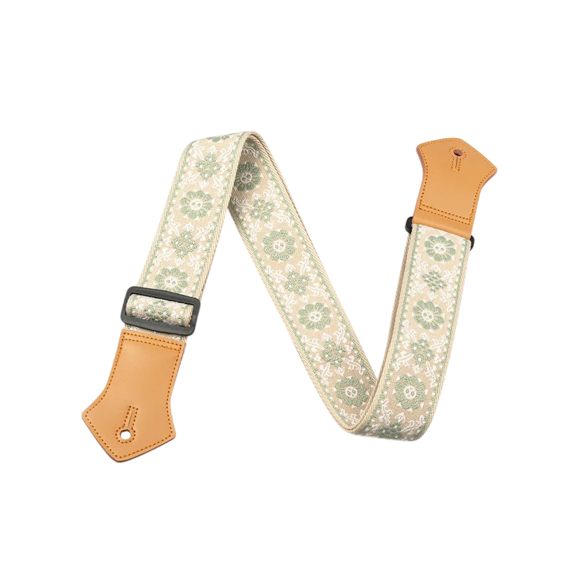 Sangle Guitare Classique Fleurs Vert Sauge Vintage
