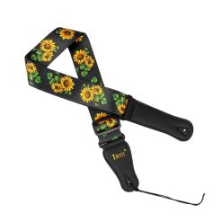 Sangle Guitare Motif Tournesol Réglable auDesign Floral Noir