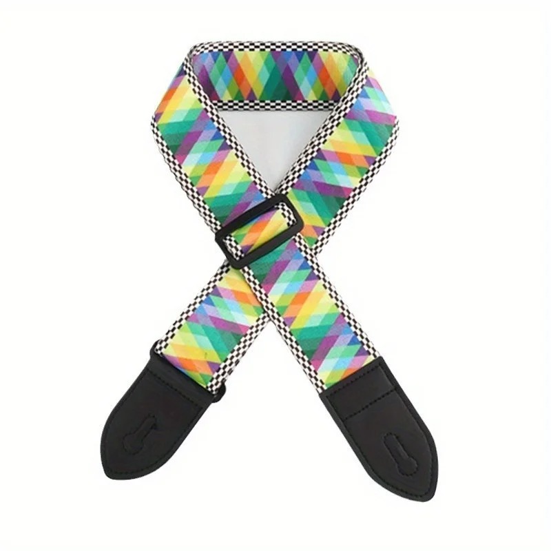 Sangle Guitare électrique Arc-en-ciel Réglable Motif Géométrique Damier
