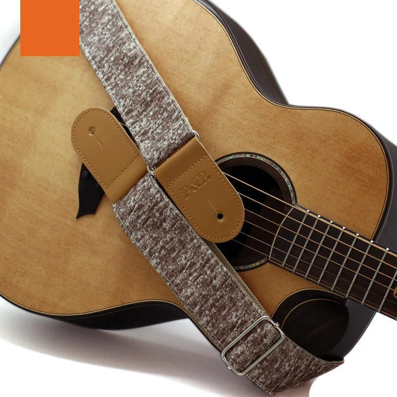 Sangle de Guitare Classique Collection Lin Naturel & Cuir Tan Couleur Marron