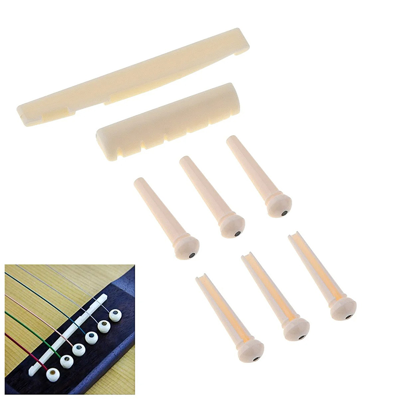 Set Sillets & Chevilles pour Guitare Acoustique - 8 Pièces (Noir ou Ivoire)Blanc