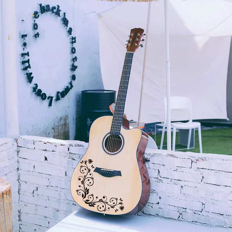 Sticker - Décoratif pour Guitare - Motif Floral Élégant Noir !