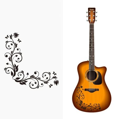 Sticker Décoratif pour Guitare - Motif Floral - Élégant Noir !