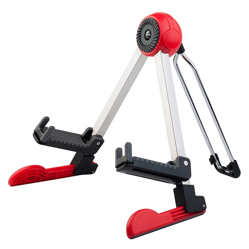 Support Guitare Aluminium Pliable Compact & Réglable Multi-Instruments Couleur Rouge