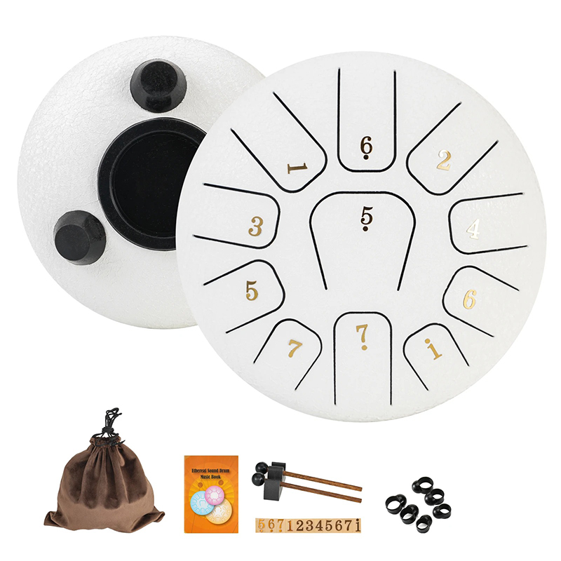 Tongue Drum 8 Notes Tambour Mélodique Acier ZenTone Pro Couleur Blanc