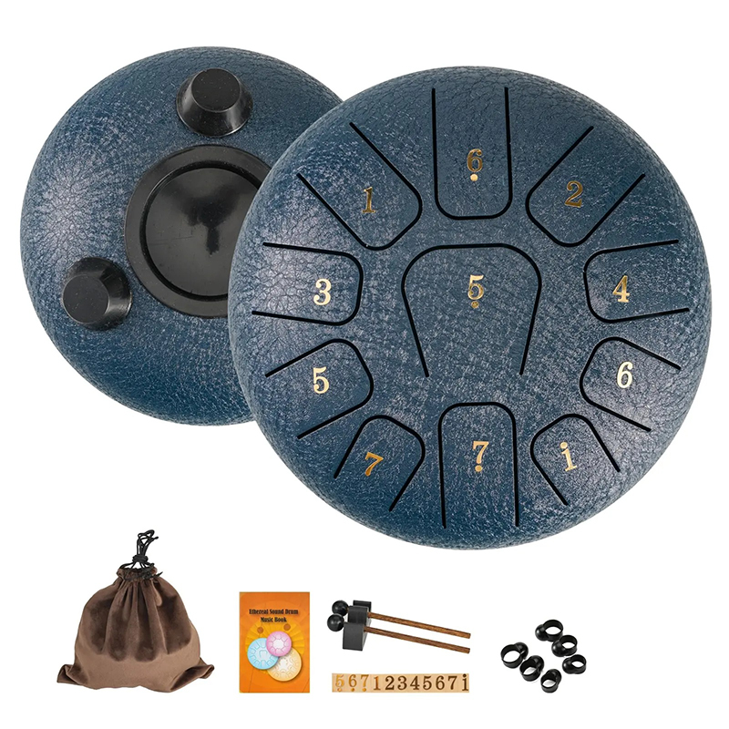 Tongue Drum 8 Notes Tambour Mélodique Acier ZenTone Pro Couleur Bleu marine