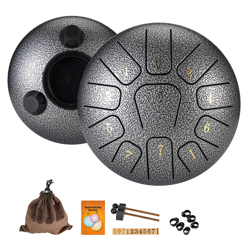 Tongue Drum 8 Notes Tambour Mélodique Acier ZenTone Pro Couleur Gris