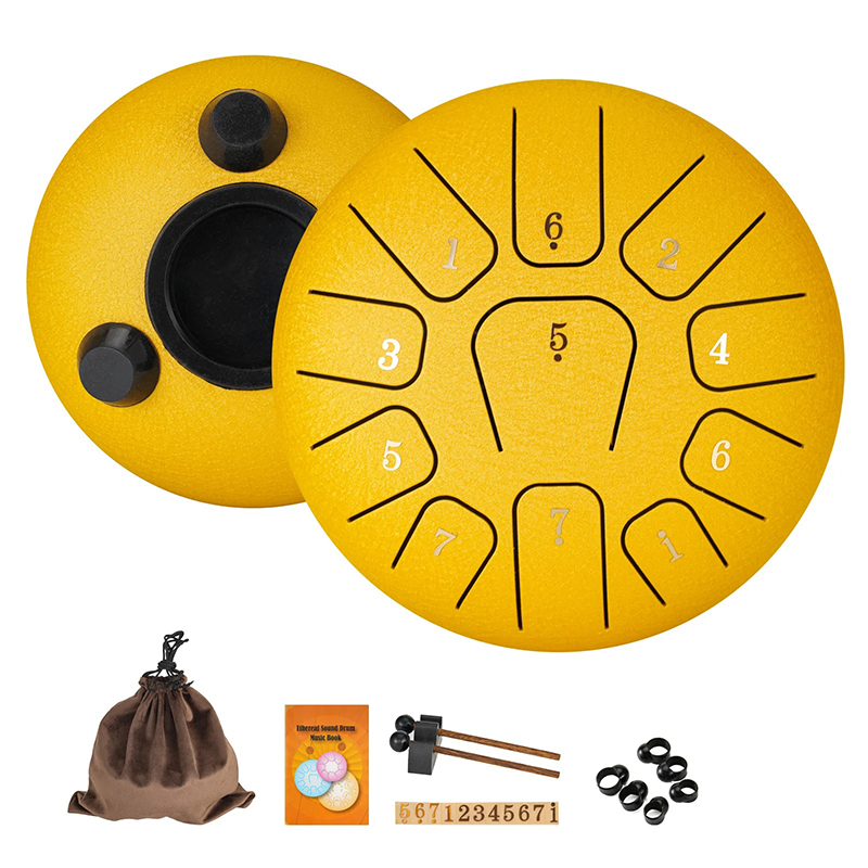 Tongue Drum 8 Notes Tambour Mélodique Acier ZenTone Pro Couleur Jaune